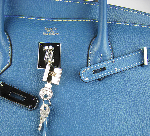 High Quality Fake Hermes 35CM Embossed Veins Leather Bag Bule 6089